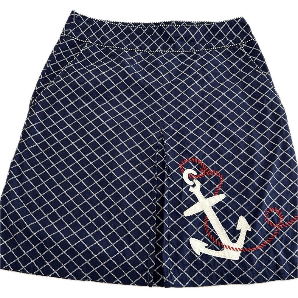 Nautical Anchor Embroidered Skirt Navy Quilted Coastal Preppy Women's LLBean